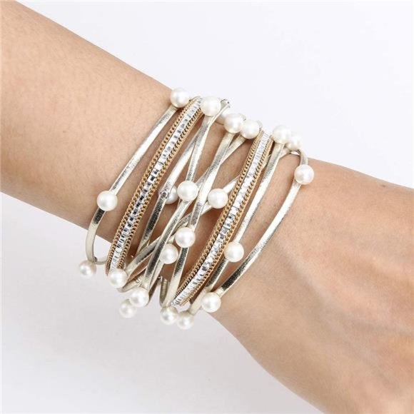 Boho Charm Leather Wrap Bracelet - Magnetic Multilayer Wristband - Picture 1 of 6